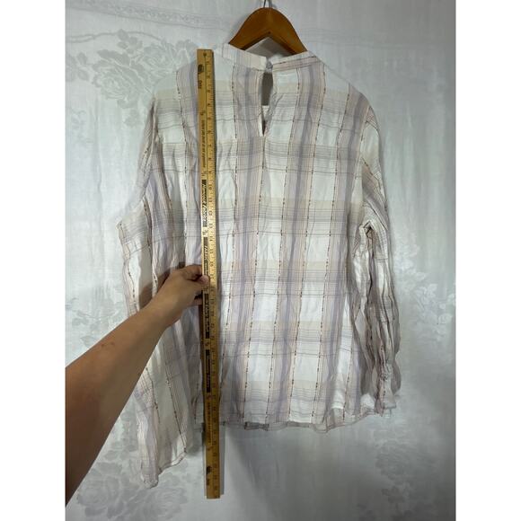 Lane Bryant Peasant Top 20 Pastel Plaid Gold Sparkle Smocked - Picture 12 of 12